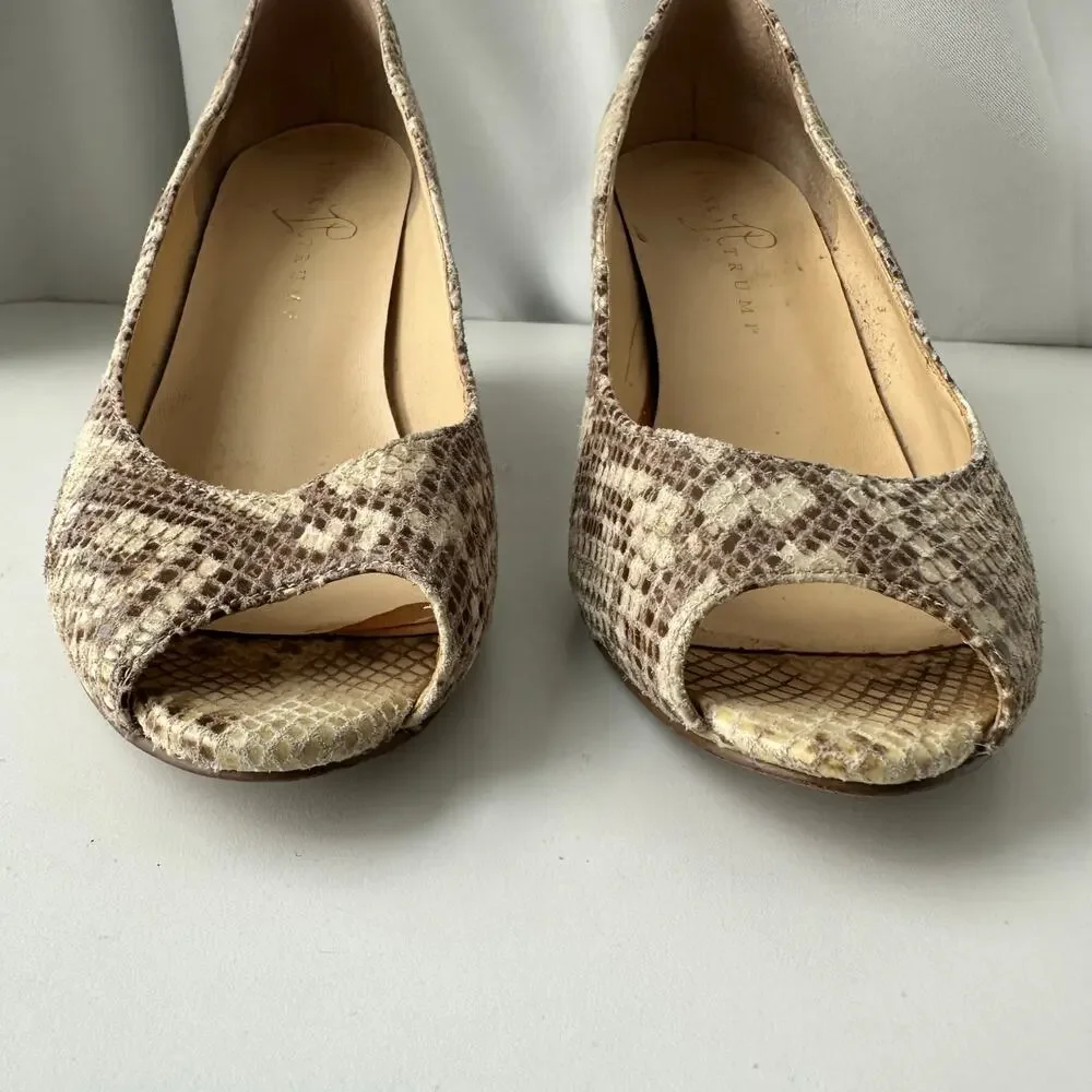 Ivanka Trump (8.5) Neutral Snakeskin Open Toe Sandal Wedge Heels